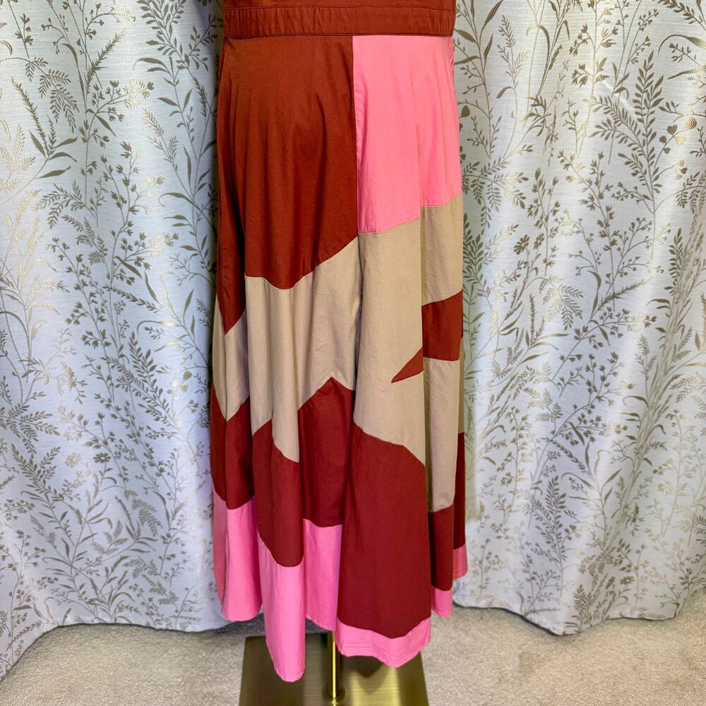 Zapelle Colorblock Patchwork Maxi Dress L 12 Rust Pink Dopamine Mod Artsy Boho - Picture 10 of 16